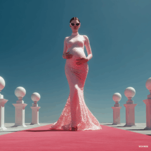 Pregnant Brunette Model feels like royalty after her prenatal massage in Glam Gown on Red Carpet